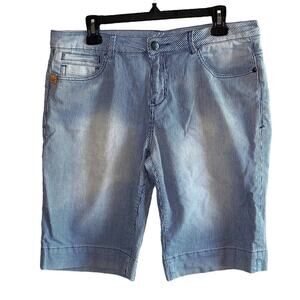 Lola Jeans Blue White Striped Bermuda Shorts Mid‎ Rise Cotton Coastal Prep 12